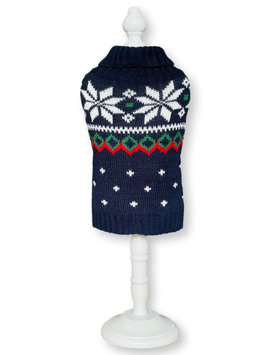 Snowflake with Dots Knitted Dog Jumper Blue Sweaters Cara Mia Dogwear 
