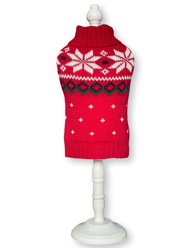 Snowflake with Dots Knitted Dog Jumper Red Sweaters Cara Mia Dogwear 