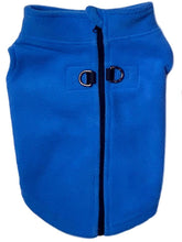 Load image into Gallery viewer, Blue Zip Back Fleece Harness Dog Coat Zip Fleece Vest Dog Coat Cara Mia Dogwear 
