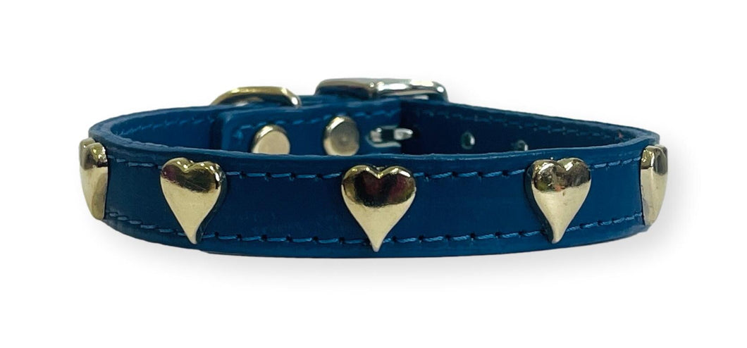 Heart Stud Leather Puppy Collar Blue Dog Collars Cara Mia Dogwear 