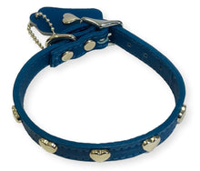 Load image into Gallery viewer, Heart Stud Leather Puppy Collar Blue Dog Collars Cara Mia Dogwear 
