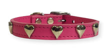 Load image into Gallery viewer, Heart Stud Leather Puppy Collar Pink Dog Collars Cara Mia Dogwear 
