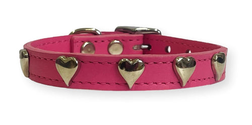 Heart Stud Leather Puppy Collar Pink Dog Collars Cara Mia Dogwear 