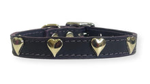 Load image into Gallery viewer, Heart Stud Leather Puppy Collar Purple Dog Collars Cara Mia Dogwear 
