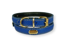 Load image into Gallery viewer, La Cinopelca Designer Leather Dog Collar Blue Dog Collars Cara Mia Dogwear 

