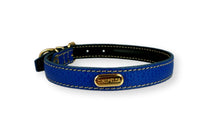Load image into Gallery viewer, La Cinopelca Designer Leather Dog Collar Blue Dog Collars Cara Mia Dogwear 
