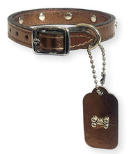 Load image into Gallery viewer, Metallic Leather Bone Puppy Collar Brown Dog Collars Cara Mia Dogwear 
