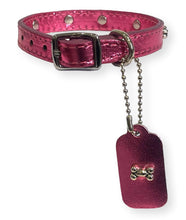 Load image into Gallery viewer, Metallic Leather Bone Puppy Collar Pink Dog Collars Cara Mia Dogwear 
