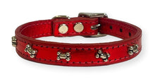 Load image into Gallery viewer, Metallic Leather Bone Puppy Collar Red Dog Collars Cara Mia Dogwear 
