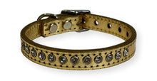 Load image into Gallery viewer, Metallic Leather Rhinestone Puppy Collar Gold Dog Collars Cara Mia Dogwear 
