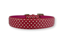 Load image into Gallery viewer, Polka Dot Dog Collar with Bone Charm Pink Dog Collars Cara Mia Dogwear 
