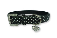Load image into Gallery viewer, Polka Dot Dog Collar with Heart Charm Black Dog Collars Cara Mia Dogwear 
