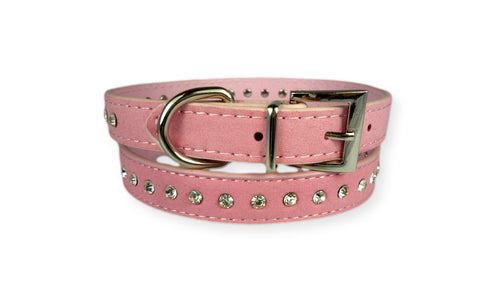 Rhinestone Suede Dog Collar Pink Dog Collars Cara Mia Dogwear 