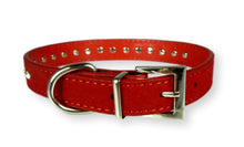 Load image into Gallery viewer, Rhinestone Suede Dog Collar Red Dog Collars Cara Mia Dogwear 

