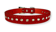 Load image into Gallery viewer, Rhinestone Suede Dog Collar Red Dog Collars Cara Mia Dogwear 
