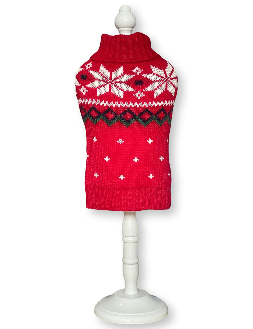 Snowflake with Dots Knitted Dog Jumper Red Sweaters Cara Mia Dogwear 