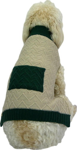 Beige and Green Pocket Back Knitted Dog Sweater Sweaters Cara Mia Dogwear 
