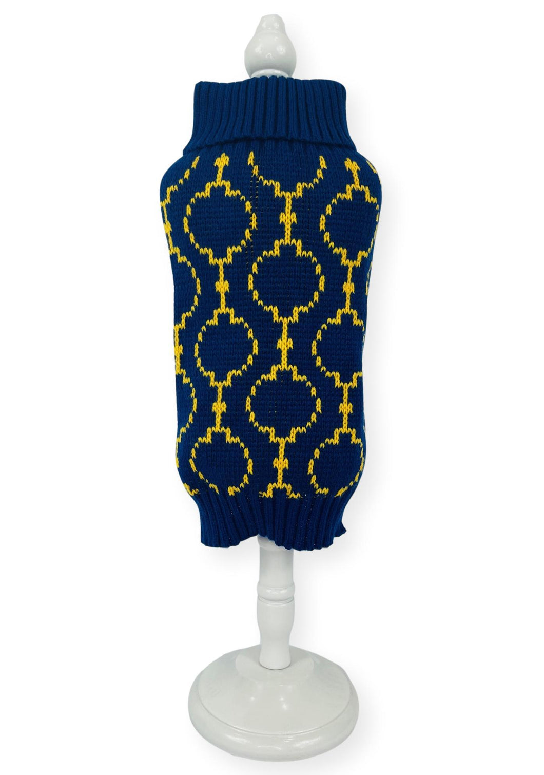Blue and Yellow Roman Knit Dog Sweater Sweaters Cara Mia Dogwear 