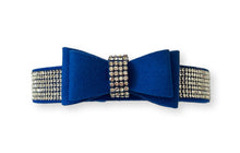 Load image into Gallery viewer, Blue Suede Bow Rhinestone Dog Collar Dog Collars Cara Mia Dogwear 
