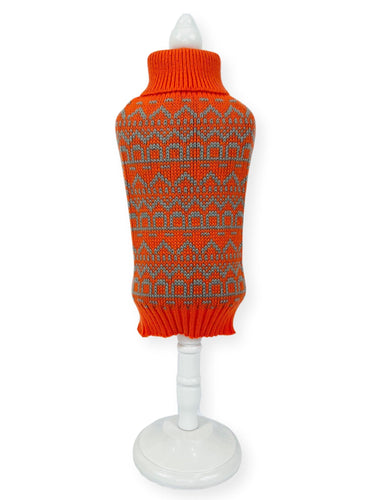 Orange and Grey Nordic Knit Dog Sweater Sweaters Cara Mia Dogwear 