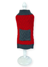 Load image into Gallery viewer, Red and Grey Pocket Back Knitted Dog Sweater Sweaters Cara Mia Dogwear 
