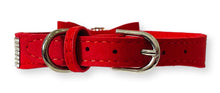Load image into Gallery viewer, Red Suede Bow Rhinestone Dog Collar Dog Collars Cara Mia Dogwear 
