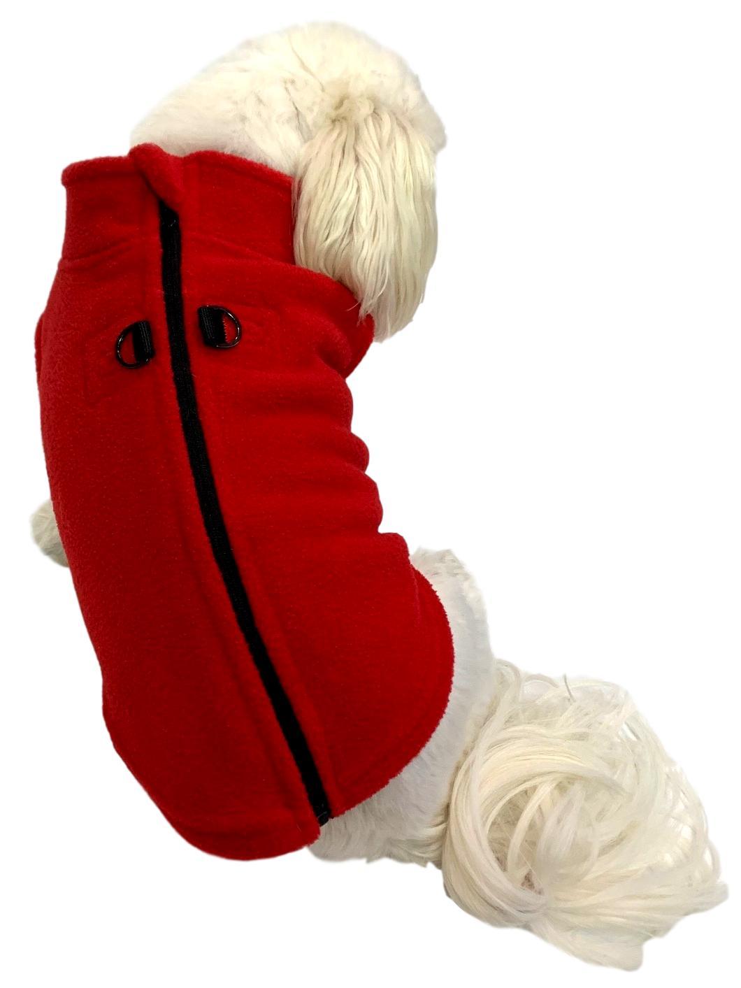 Red Zip Back Fleece Harness Dog Coat Zip Fleece Vest Dog Coat Cara Mia Dogwear Small Red 